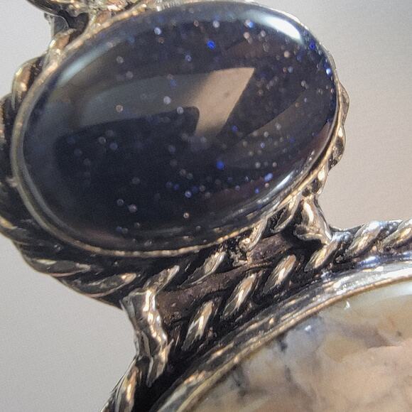 Necklace Pendants Dendritic Agate & Blue Goldstone Handmade Jewelry in Silver - Picture 7 of 10